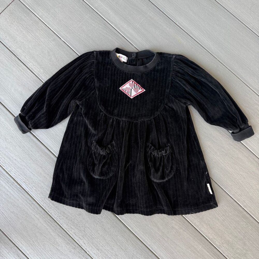 Vintage 90's Gymboree Black Corduroy Long Sleeve Dress Toddler Girl's Size Small